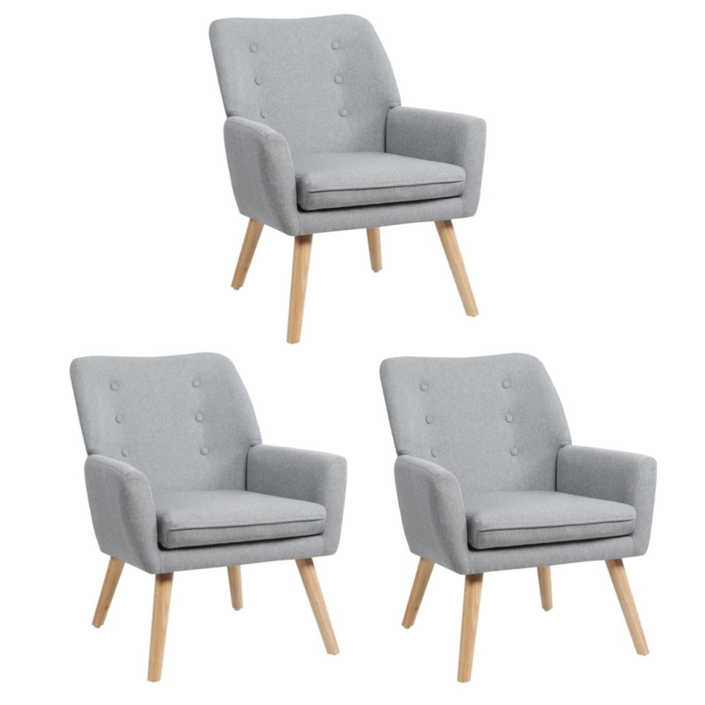 Oikiture 3x Armchair Lounge Chair Linen Tub Chairs Sofa Grey-Armchair-PEROZ Accessories