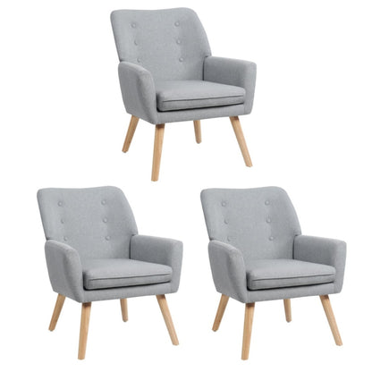 Oikiture 3x Armchair Lounge Chair Linen Tub Chairs Sofa Grey-Armchair-PEROZ Accessories