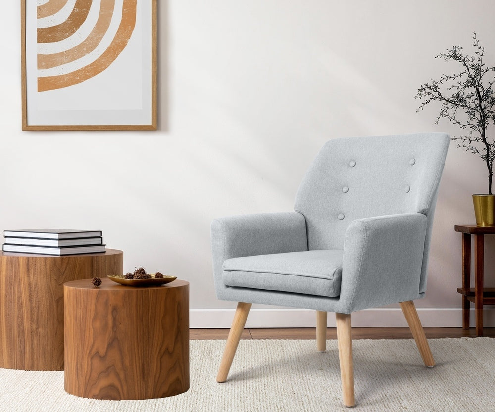 Oikiture 3x Armchair Lounge Chair Linen Tub Chairs Sofa Grey-Armchair-PEROZ Accessories