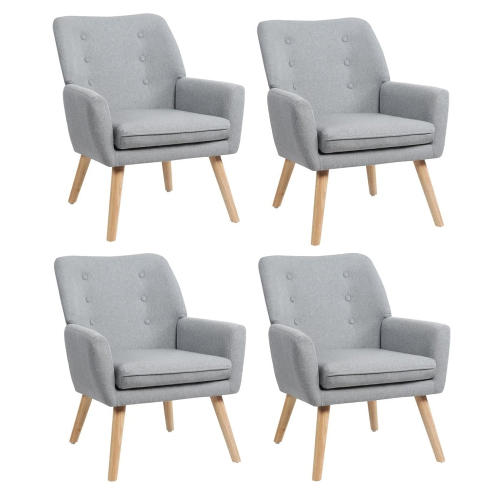 Oikiture 4x Armchair Lounge Chair Linen Tub Chairs Sofa Grey-Armchair-PEROZ Accessories