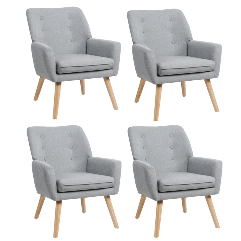 Oikiture 4x Armchair Lounge Chair Linen Tub Chairs Sofa Grey-Armchair-PEROZ Accessories