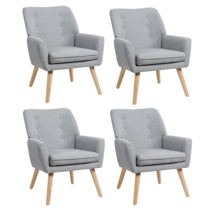 Oikiture 4x Armchair Lounge Chair Linen Tub Chairs Sofa Grey-Armchair-PEROZ Accessories