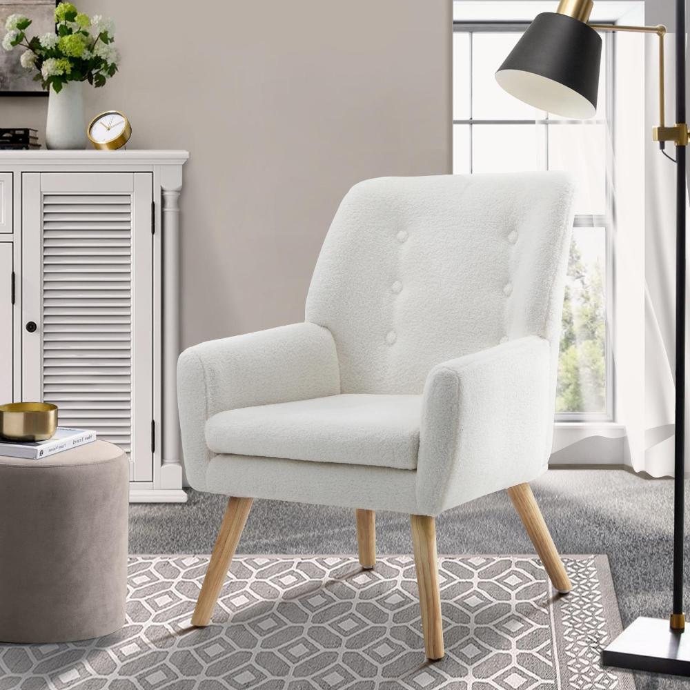 Oikiture Armchair Lounge Chair Sherpa Accent Armchairs Tub Chairs Sofa White-Armchairs-PEROZ Accessories