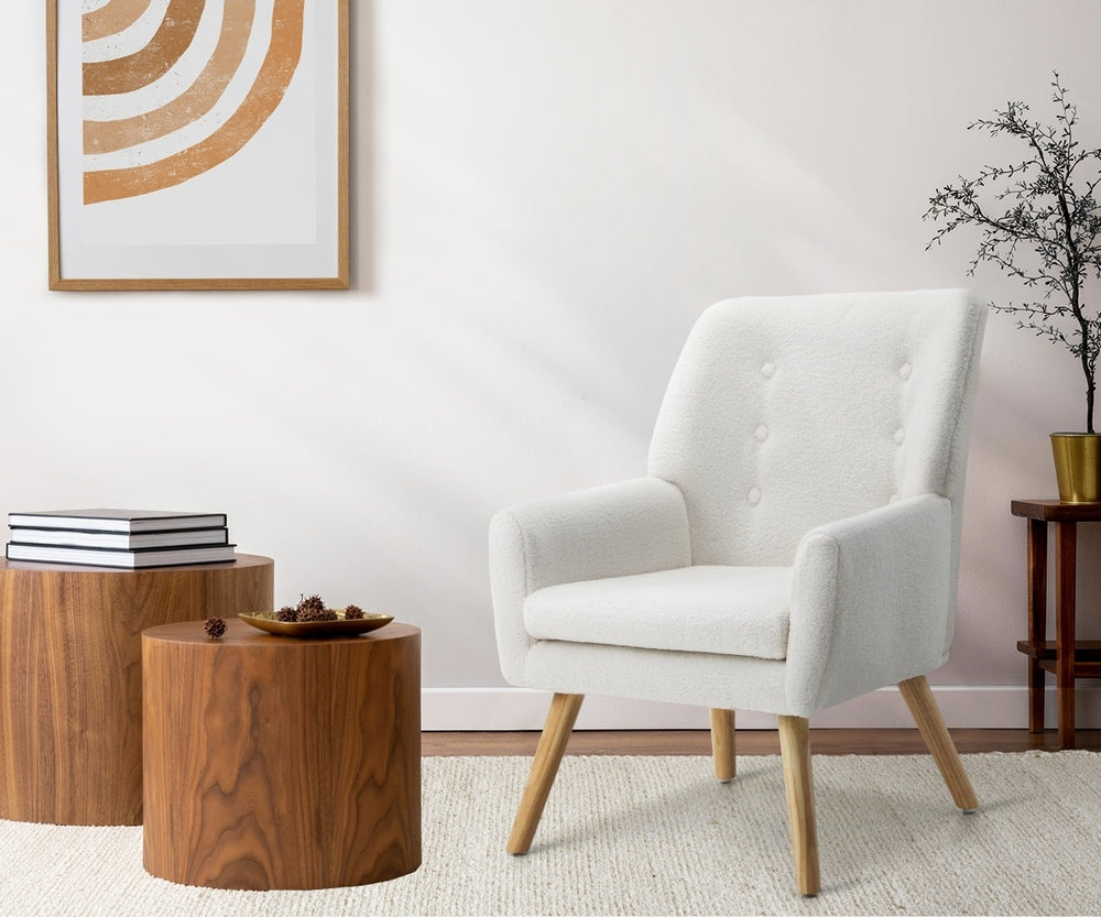 Oikiture 2x Armchair Lounge Chair Sherpa Tub Chairs Sofa White-Armchair-PEROZ Accessories