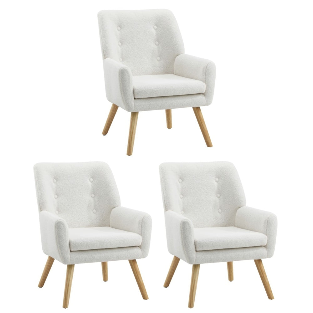 Oikiture 3x Armchair Lounge Chair Sherpa Tub Chairs Sofa White-Armchair-PEROZ Accessories