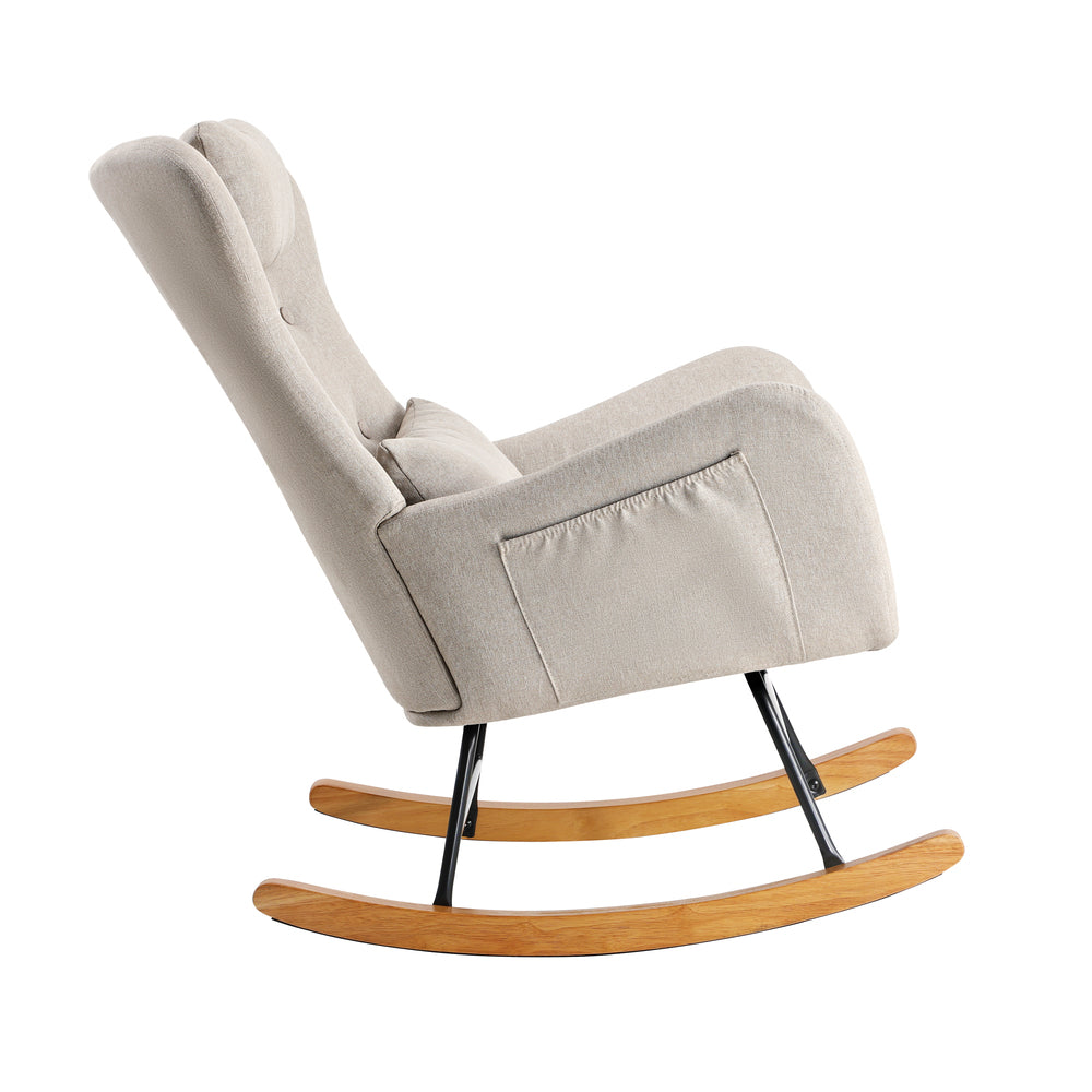 Oikiture Rocking Chair Nursing Armchair Linen Accent Chairs With 2 Pillow Beige-Armchair-PEROZ Accessories