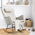 Oikiture Rocking Chair Nursing Armchair Linen Accent Chairs With 2 Pillow Beige-Armchair-PEROZ Accessories