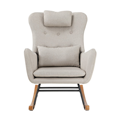 Oikiture 2x Rocking Chair Nursing Armchair Linen 2 Pillow Beige-Armchair-PEROZ Accessories