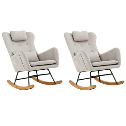 Oikiture 2x Rocking Chair Nursing Armchair Linen 2 Pillow Beige-Armchair-PEROZ Accessories