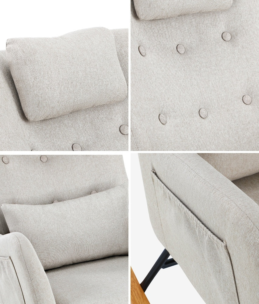 Oikiture 2x Rocking Chair Nursing Armchair Linen 2 Pillow Beige-Armchair-PEROZ Accessories