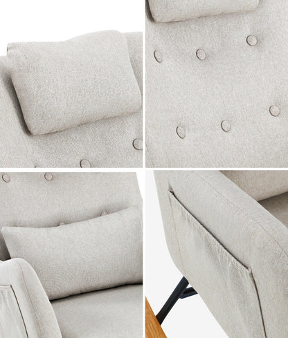 Oikiture 2x Rocking Chair Nursing Armchair Linen 2 Pillow Beige-Armchair-PEROZ Accessories