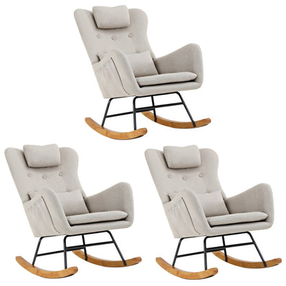 Oikiture 3x Rocking Chair Nursing Armchair Linen 2 Pillow Beige-Armchair-PEROZ Accessories