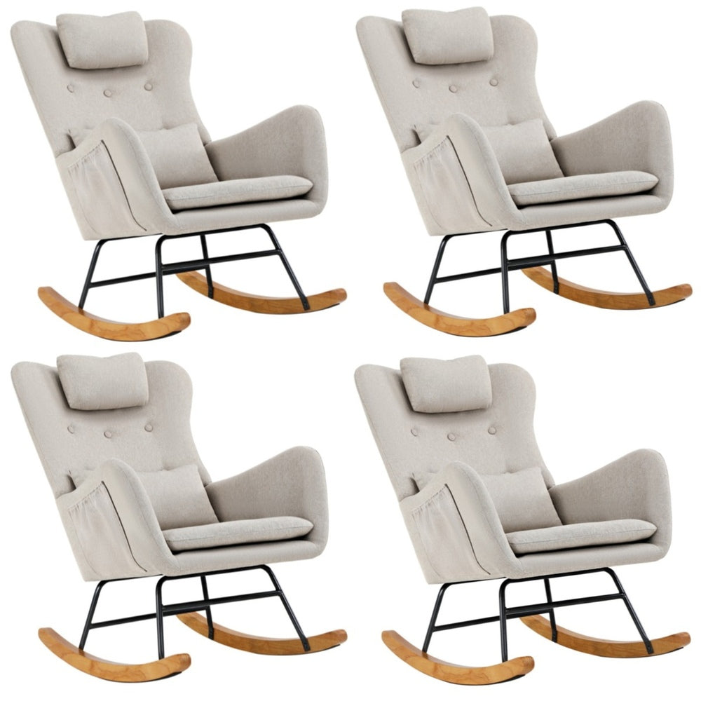 Oikiture 4x Rocking Chair Nursing Armchair Linen 2 Pillow Beige-Armchair-PEROZ Accessories