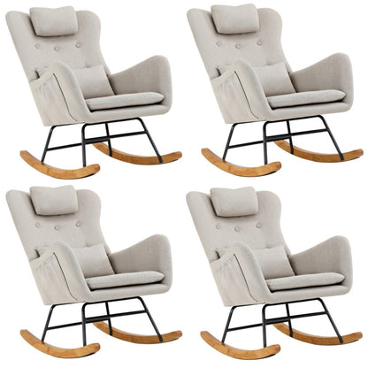Oikiture 4x Rocking Chair Nursing Armchair Linen 2 Pillow Beige-Armchair-PEROZ Accessories