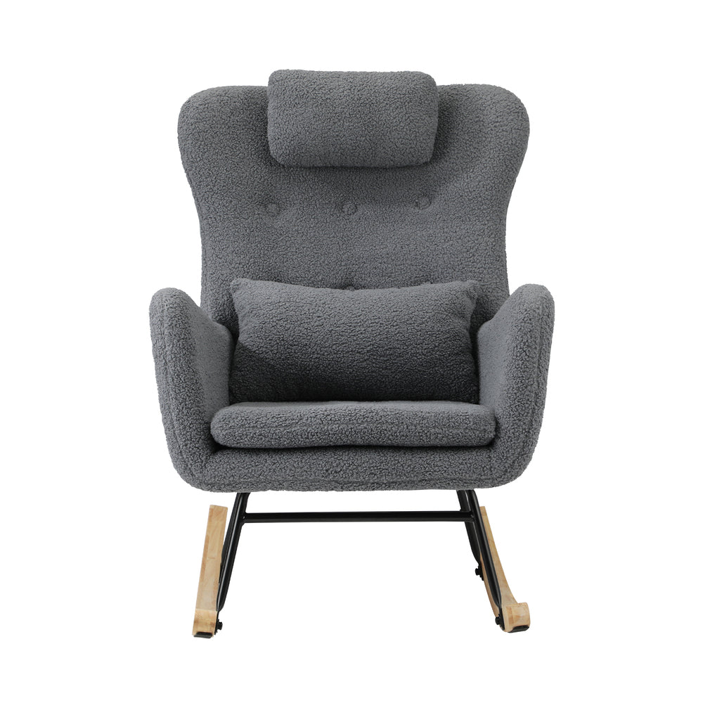 Oikiture Rocking Chair Sherpa With 2 Pillow Grey-Armchair-PEROZ Accessories