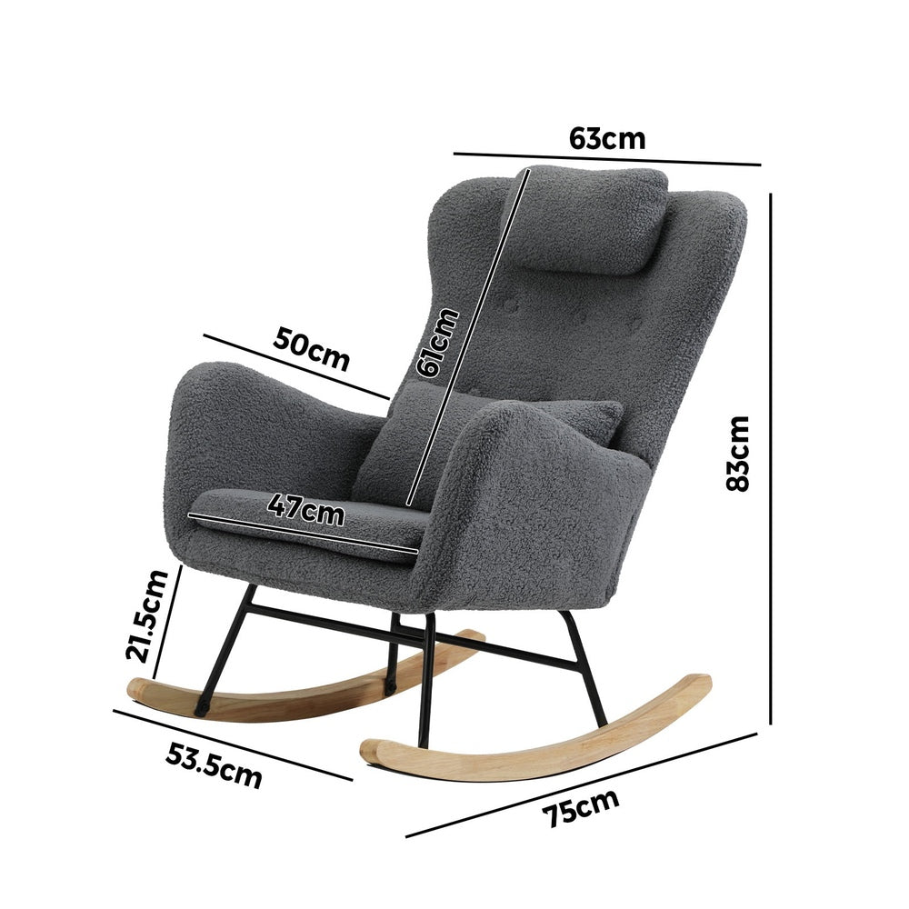 Oikiture Rocking Chair Sherpa With 2 Pillow Grey-Armchair-PEROZ Accessories