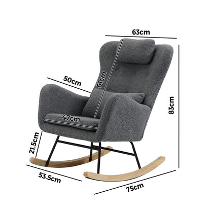 Oikiture Rocking Chair Sherpa With 2 Pillow Grey-Armchair-PEROZ Accessories