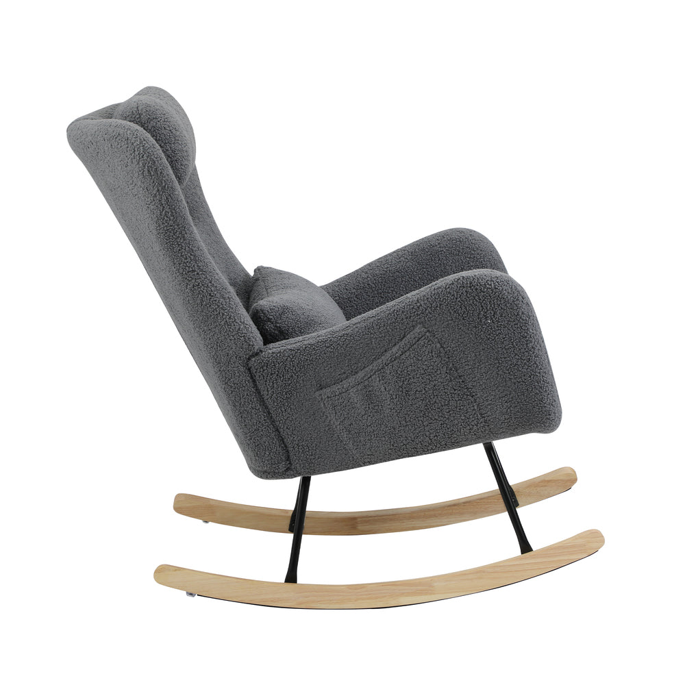 Oikiture Rocking Chair Sherpa With 2 Pillow Grey-Armchair-PEROZ Accessories