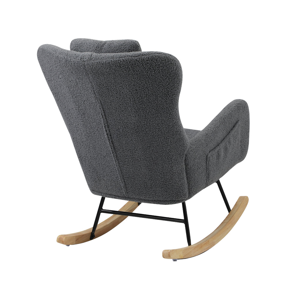 Oikiture Rocking Chair Sherpa With 2 Pillow Grey-Armchair-PEROZ Accessories