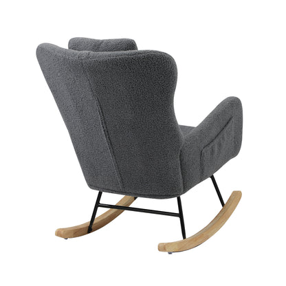 Oikiture Rocking Chair Sherpa With 2 Pillow Grey-Armchair-PEROZ Accessories