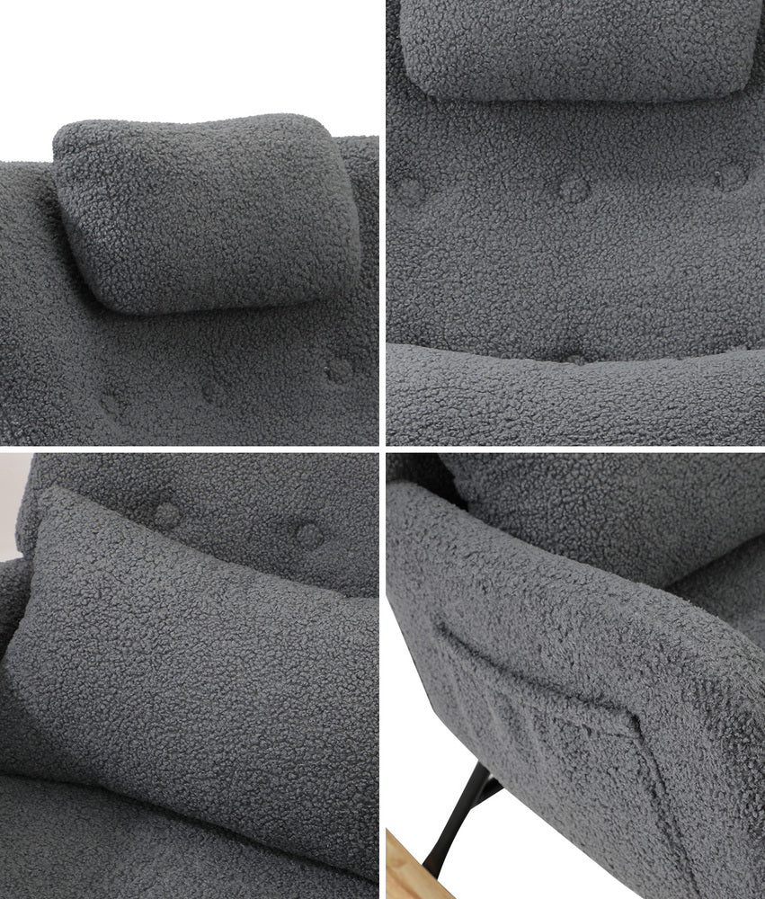 Oikiture Rocking Chair Sherpa With 2 Pillow Grey-Armchair-PEROZ Accessories
