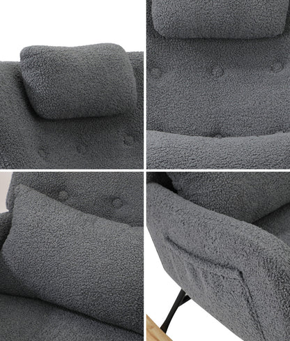 Oikiture Rocking Chair Sherpa With 2 Pillow Grey-Armchair-PEROZ Accessories