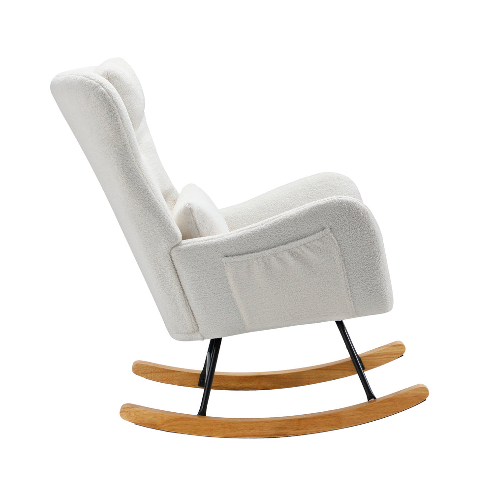 Oikiture Rocking Chair Nursing Armchair Sherpa Accent Chairs With 2 Pillow White-Armchair-PEROZ Accessories