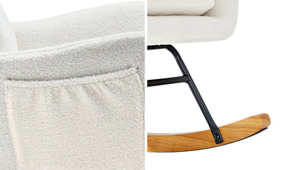 Oikiture Rocking Chair Nursing Armchair Sherpa Accent Chairs With 2 Pillow White-Armchair-PEROZ Accessories