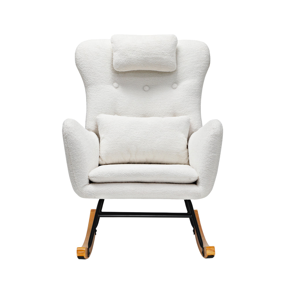Oikiture 2x Rocking Chair Nursing Armchair Sherpa 2 Pillow White-Armchair-PEROZ Accessories