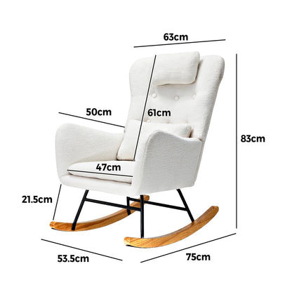 Oikiture 2x Rocking Chair Nursing Armchair Sherpa 2 Pillow White-Armchair-PEROZ Accessories