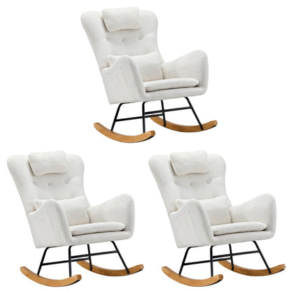 Oikiture 3x Rocking Chair Nursing Armchair Sherpa 2 Pillow White-Armchair-PEROZ Accessories