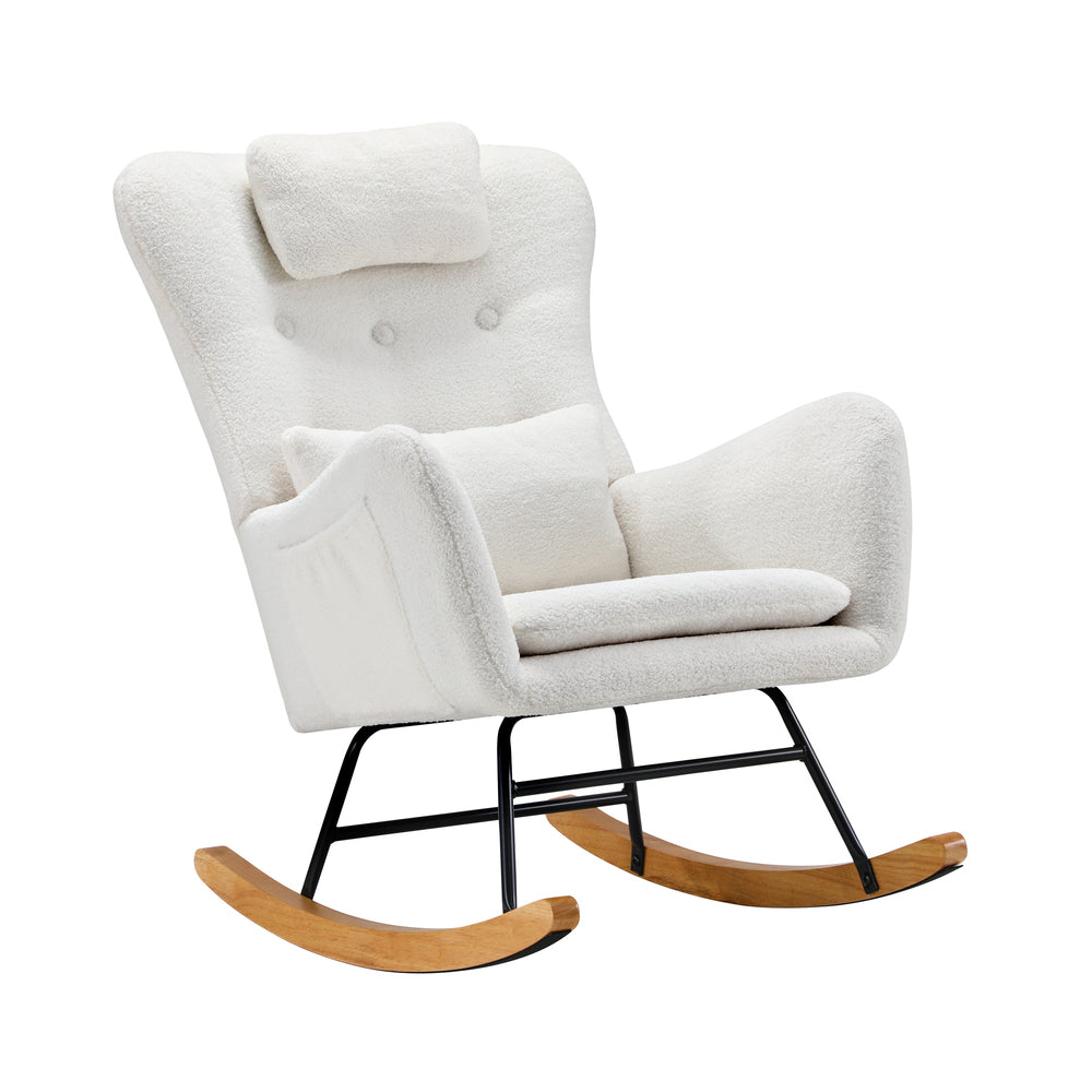 Oikiture 4x Rocking Chair Nursing Armchair Sherpa 2 Pillow White-Armchair-PEROZ Accessories