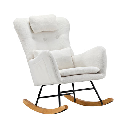 Oikiture 4x Rocking Chair Nursing Armchair Sherpa 2 Pillow White-Armchair-PEROZ Accessories