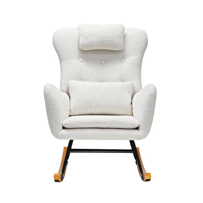 Oikiture 4x Rocking Chair Nursing Armchair Sherpa 2 Pillow White-Armchair-PEROZ Accessories