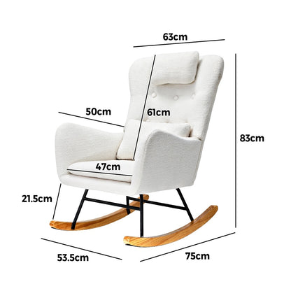 Oikiture 4x Rocking Chair Nursing Armchair Sherpa 2 Pillow White-Armchair-PEROZ Accessories