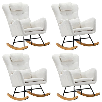 Oikiture 4x Rocking Chair Nursing Armchair Sherpa 2 Pillow White-Armchair-PEROZ Accessories