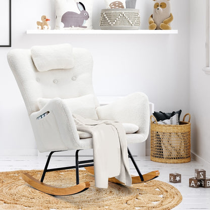 Oikiture 4x Rocking Chair Nursing Armchair Sherpa 2 Pillow White-Armchair-PEROZ Accessories