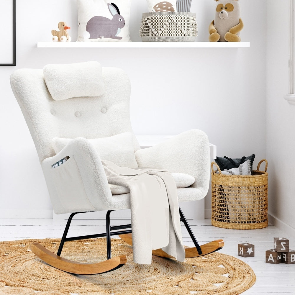 Oikiture 4x Rocking Chair Nursing Armchair Sherpa 2 Pillow White-Armchair-PEROZ Accessories