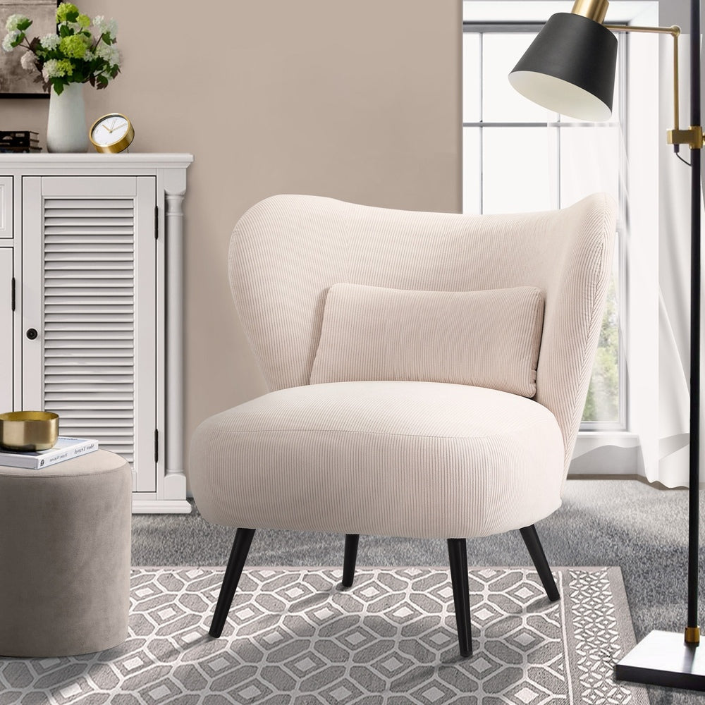 Oikiture Armchair with Lumbar Pillow Wingback Velvet Beige-Armchair-PEROZ Accessories