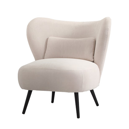 Oikiture Armchair with Lumbar Pillow Wingback Velvet Beige-Armchair-PEROZ Accessories