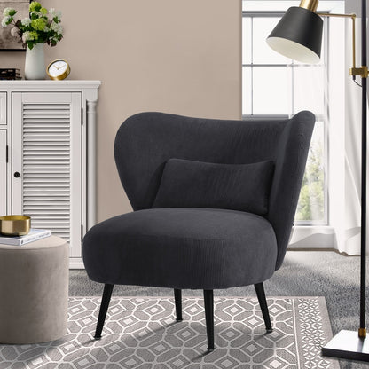 Oikiture Lounge Chair with Lumbar Pillow Wingback Velvet Charcoal-Armchair-PEROZ Accessories