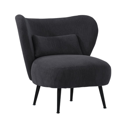 Oikiture Lounge Chair with Lumbar Pillow Wingback Velvet Charcoal-Armchair-PEROZ Accessories