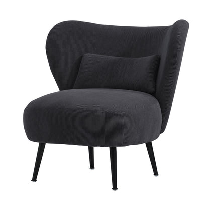 Oikiture Lounge Chair with Lumbar Pillow Wingback Velvet Charcoal-Armchair-PEROZ Accessories