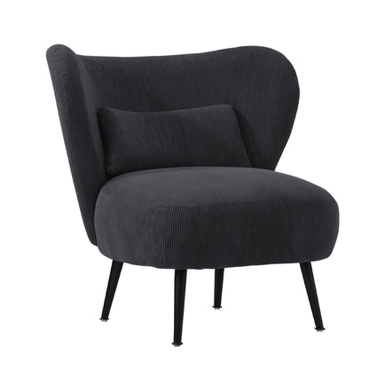 Oikiture 2x Armchair with Lumbar Pillow Wingback Velvet Charcoal-Armchair-PEROZ Accessories