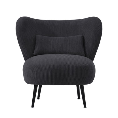 Oikiture 2x Armchair with Lumbar Pillow Wingback Velvet Charcoal-Armchair-PEROZ Accessories