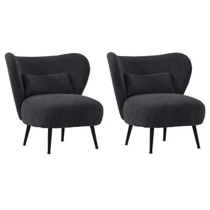 Oikiture 2x Armchair with Lumbar Pillow Wingback Velvet Charcoal-Armchair-PEROZ Accessories