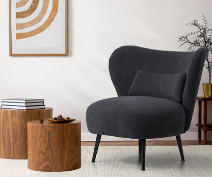 Oikiture 2x Armchair with Lumbar Pillow Wingback Velvet Charcoal-Armchair-PEROZ Accessories