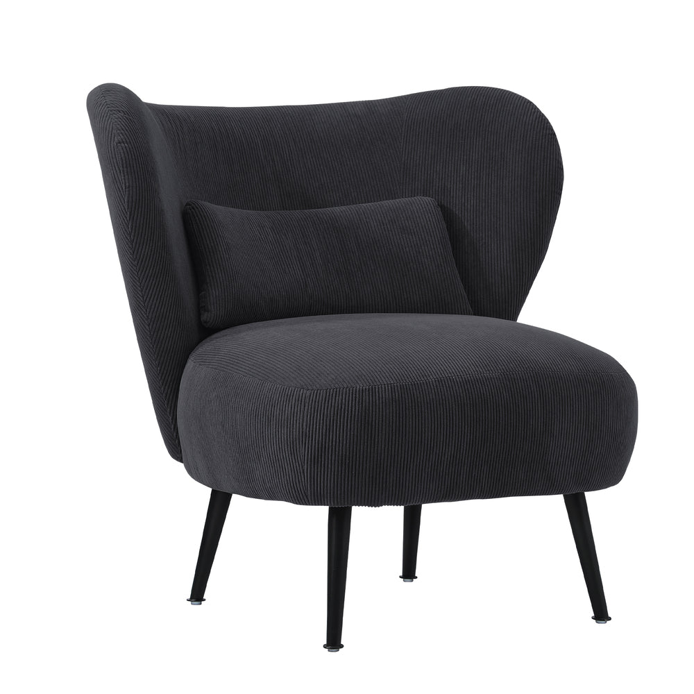 Oikiture 3x Armchair with Lumbar Pillow Wingback Velvet Charcoal-Armchair-PEROZ Accessories