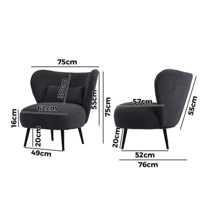 Oikiture 3x Armchair with Lumbar Pillow Wingback Velvet Charcoal-Armchair-PEROZ Accessories