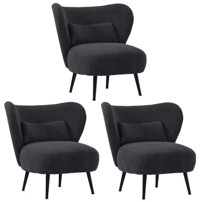 Oikiture 3x Armchair with Lumbar Pillow Wingback Velvet Charcoal-Armchair-PEROZ Accessories